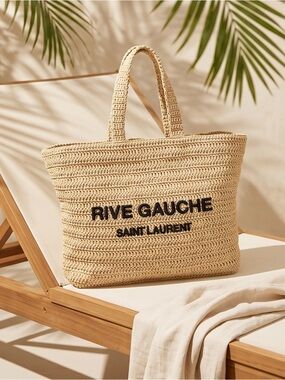 BNWT Saint Laurent Rive Gauche Beige Straw Tote Bag